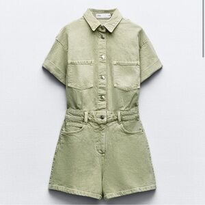 Zara Olive Green Denim Romper